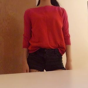 Pink and orange with 3/4 sleeve boat neck top 💕